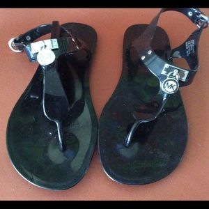 Michael Kira Black Patten Leather Flats Sandal